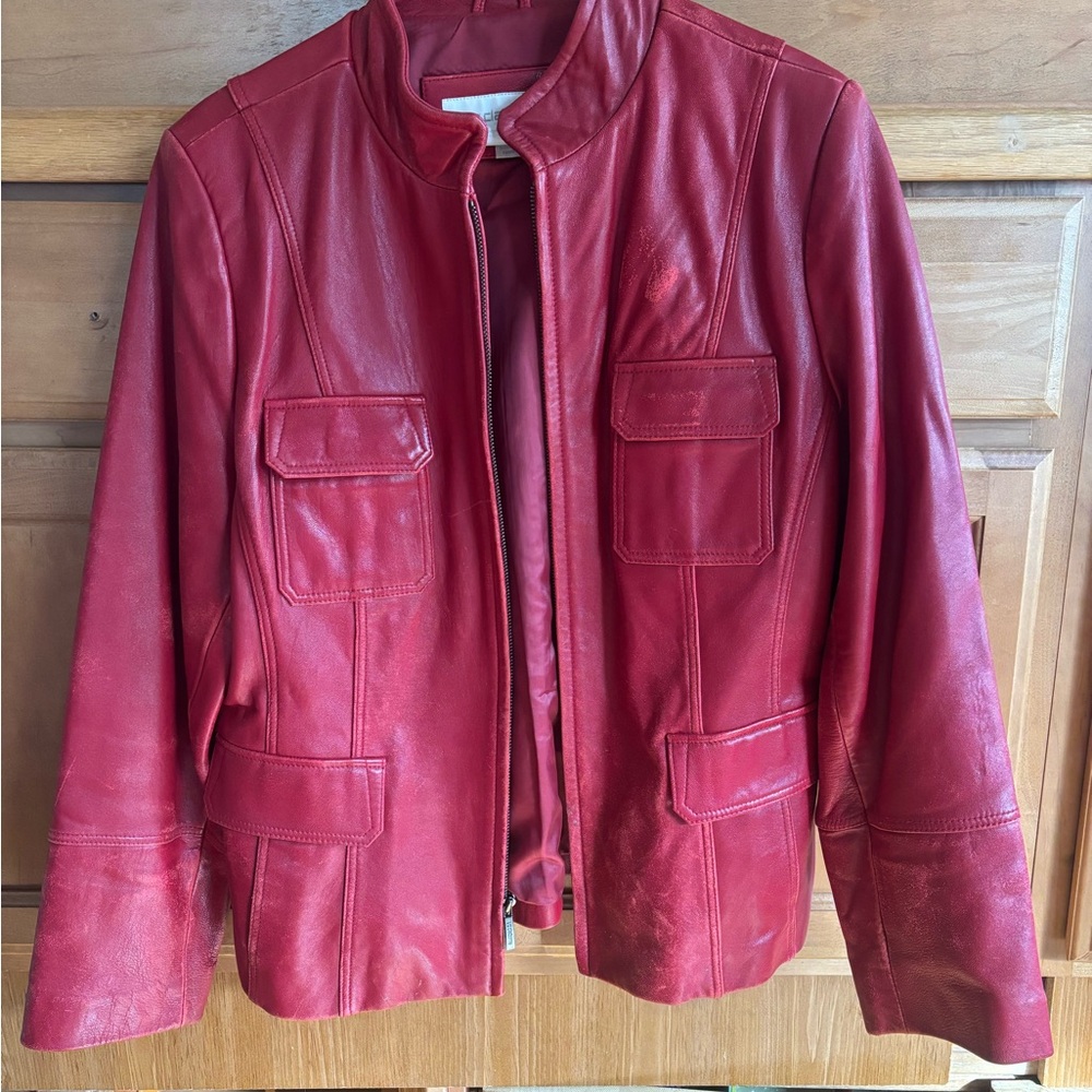 Liz Claiborne Cherry Red Leather Jacket